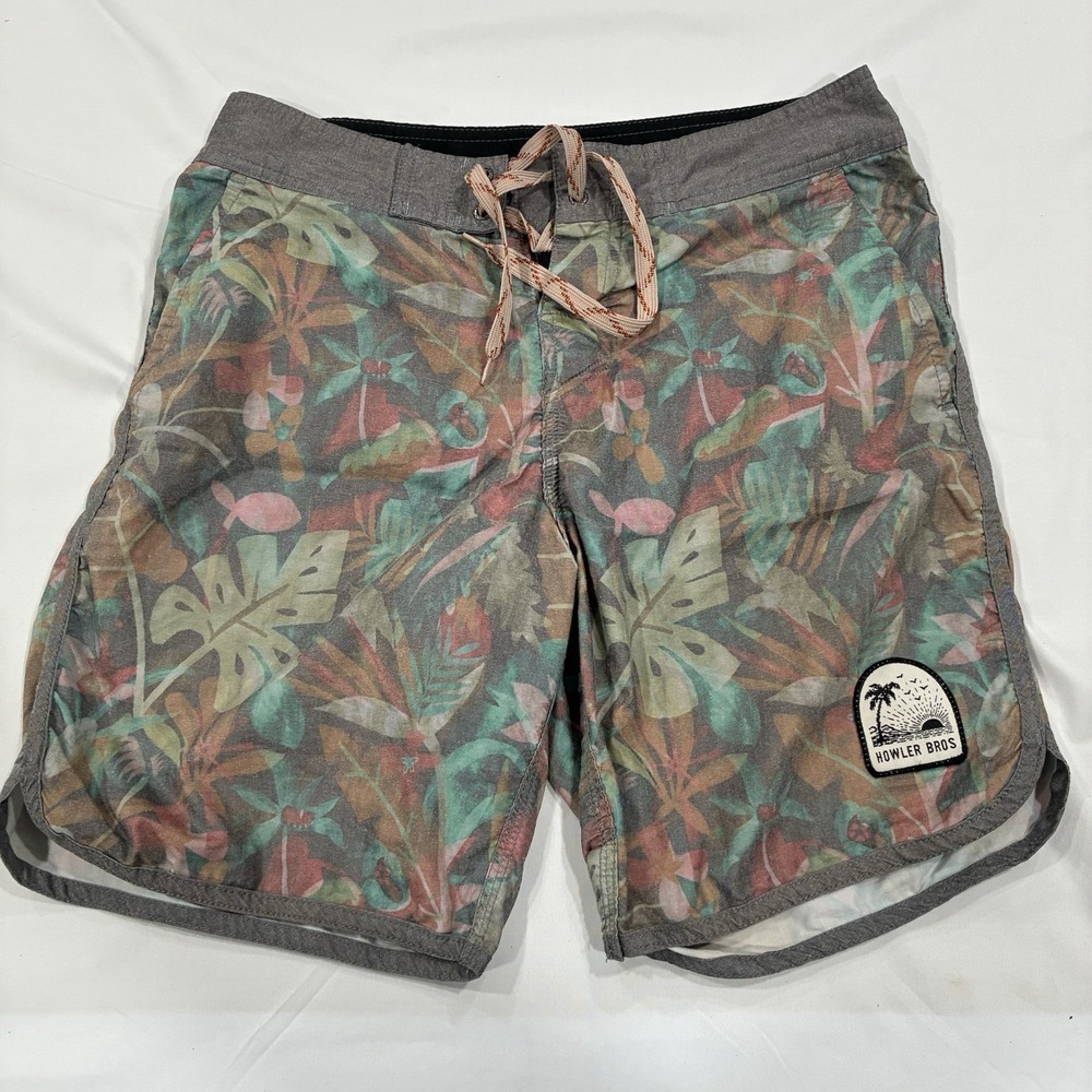 Howler Brothers‎ Shorts Mens 30 Green Palm Boardshorts Bruja Stretch Swim Trunk
